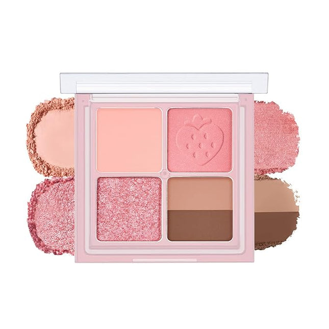 Peripera Ink Pocket Shadow Palette, Eyeshadow Quads, Creamy Formula, Blendable Matte & Shimmer Shades, Easy to Apply (007 SPRING STRAWBERRIES IN THE SUN, One Size)