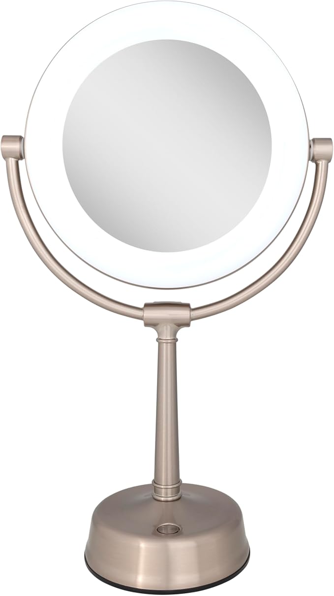 Zadro 12" Lexington LED Lighted Makeup Mirror with Magnification & Infinity Dimmer Touch Pad (Large | 12" x 20.75" | 10X/1X, Rose Gold)