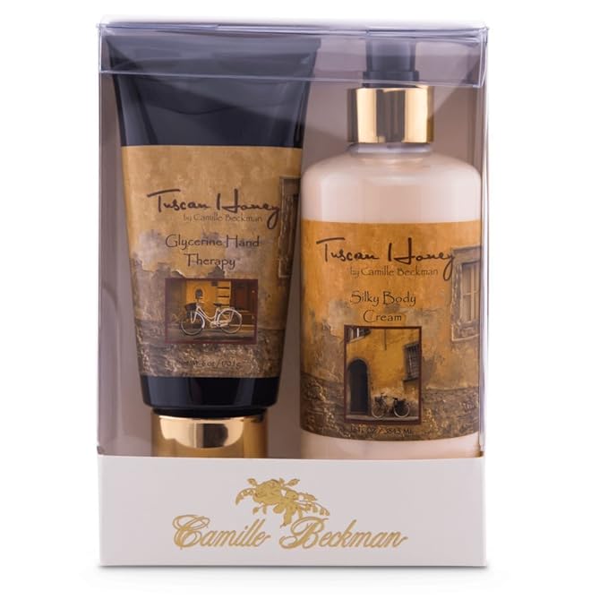Camille Beckman Hand and Body Duet Set, Silky Body and Glycerine Hand Cream, Tuscan Honey