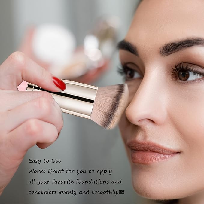 Makeup Brushes Dpolla Pro Foundation Brush and Flawless Concealer Brush Perfect for Any Look Premium Luxe Hair Contour Brush Perfect for Blending Liquid,Buffing,Cream,Sculpting,Mineral Makeup(Pink)