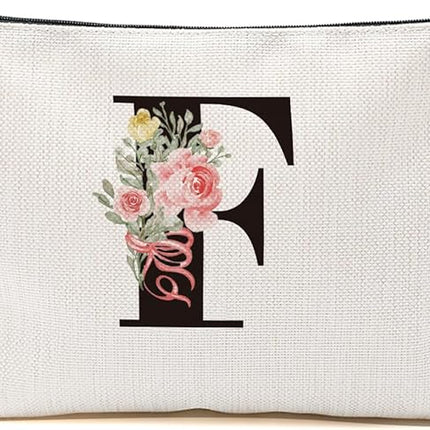 Personalized Makeup Bag, Initial Letter F Makeup Bag for Women Rose Monogram Cosmetic Bags Toiletry Pouch, Monogrammed Gifts for Women Mom Grandma Sister Friends Thanksgiving Christmas Birthday Gift