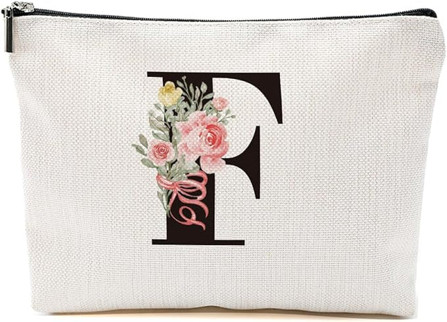 Personalized Makeup Bag, Initial Letter F Makeup Bag for Women Rose Monogram Cosmetic Bags Toiletry Pouch, Monogrammed Gifts for Women Mom Grandma Sister Friends Thanksgiving Christmas Birthday Gift