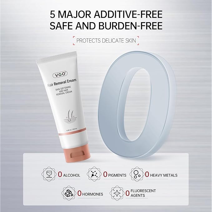 VGO Painless Hair Removal Cream for Women & Men, Hair removal cream for body, back & legs, All Skin Types, 4.06oz w/Spatula