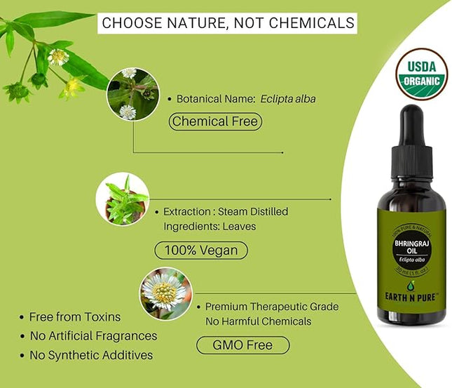 EARTH N PURE Bhringraj Oil Natural & Therapeutic Grade for Hair Growth 30 ml