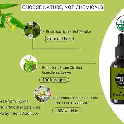 Earth N Pure Bhringraj Oil Natural & Therapeutic Grade for Hair Growth with Glass Dropper – 100 ml