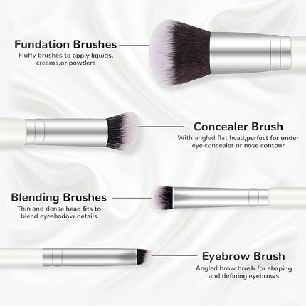 START MAKERS 2-in-1 Makeup Brushes Dual-ended Contouring Foundation Brush 2 Pack Concealer Brush Face Eyebrow Eyeshadow Brush for Liquid, Powder, Buffing, Blending (White)