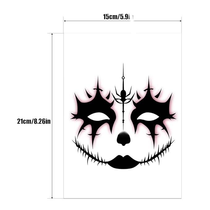 Halloween Face Tattoo Stickers, Spooky Temporary Tattoo Decals, Face Tattoos,Halloween Makeup Sticker Tattoos,Halloween Face Tattoo Sticker Art for Women Adults Kids 8Pcs