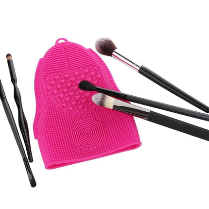 Makeup Brush Cleaner Glove Mat Mitt Silicone Cosmetic Cleaning Scrubber Tool Face Brushes and Eye Brush Washing Pad Pink (Rose Red)