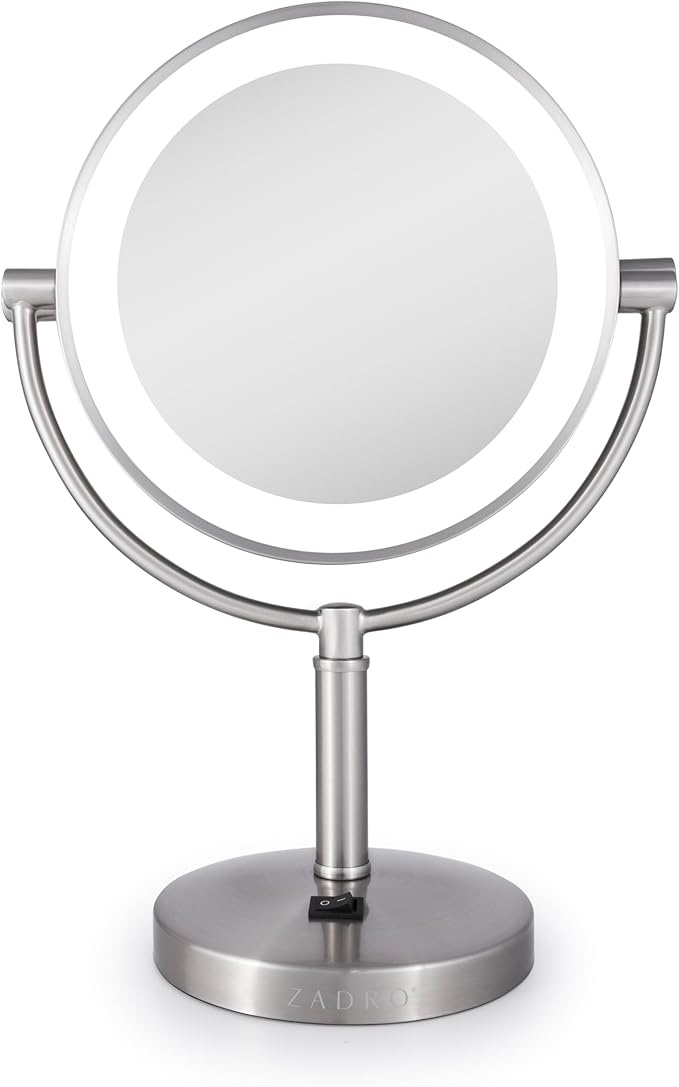 Zadro Laguna 11" LED Lighted Makeup Mirror with Magnification (Large | 15" x 11" | 10X/1X, Satin Nickel)