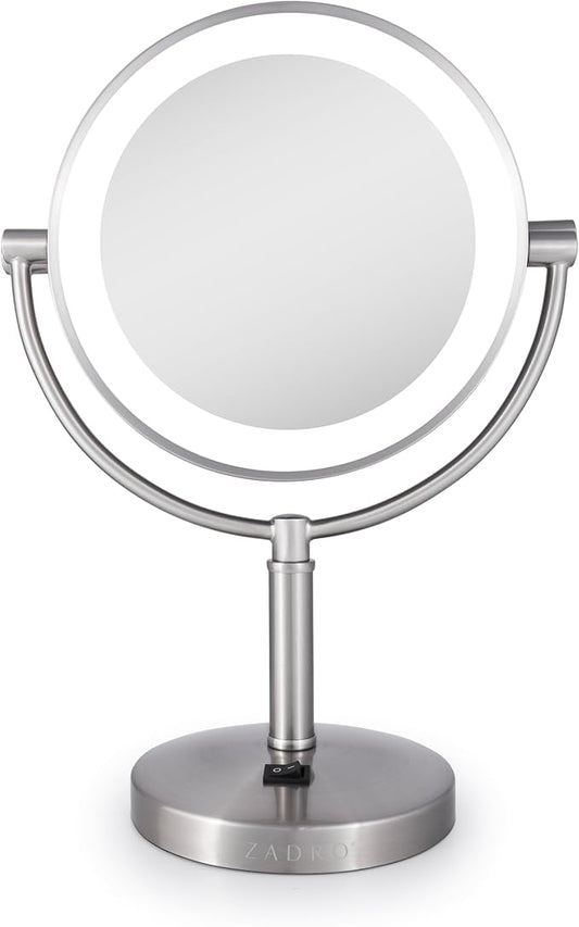 Zadro Laguna 11" LED Lighted Makeup Mirror with Magnification (Large | 15" x 11" | 10X/1X, Satin Nickel)