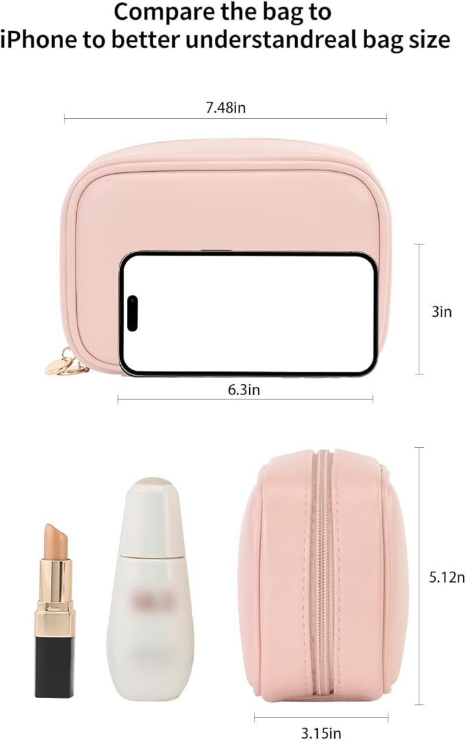 RIGHT AWAY Small Makeup Bag for Purse,Travel Cosmetic Bag Organizer for Women,Cute Make Up Pouch Waterproof Toiletry Bag with Zipper,Portable Makeup Case Skincare Bag for Travel Accessories(Pink)
