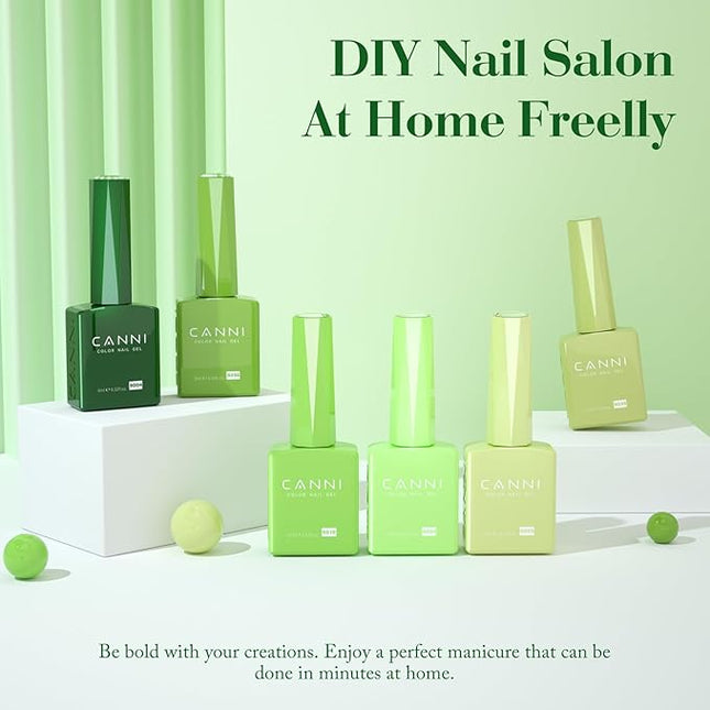 CANNI Green Gel Nail Polish Set – 6 Colors (Olive, Evergreen, Sage, Mint, Light Green), 9ML Soak Off UV LED Gel Nail Kit for Spring Nail Art & DIY Manicure