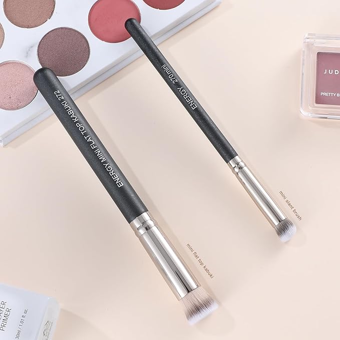 ENERGY Concealer Brush Set - Mini Flat Top Kabuki Brush Slant Concealer Brush for Eyebrows Eyeshadow Under Eye Setting Powder for Liquid Cream Powder Blending