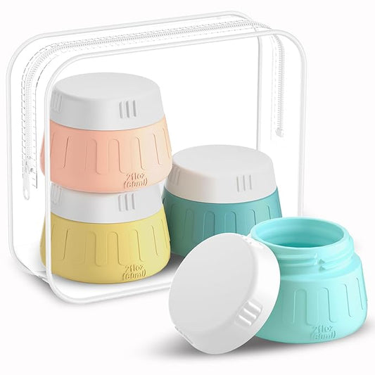 Gemice 2 oz Travel Containers for Toiletries, 4-Pack TSA Approved Travel Size Toiletries Containers for On-the-Go, Small Leak-Proof Travel Essentials Silicone Jar for Shampoo, Lotions, Cleanser