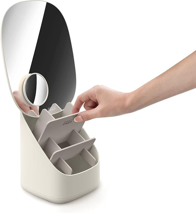 Joseph Joseph Viva Makeup Cosmetic Storage Organizer, Large with Mirror, Shell