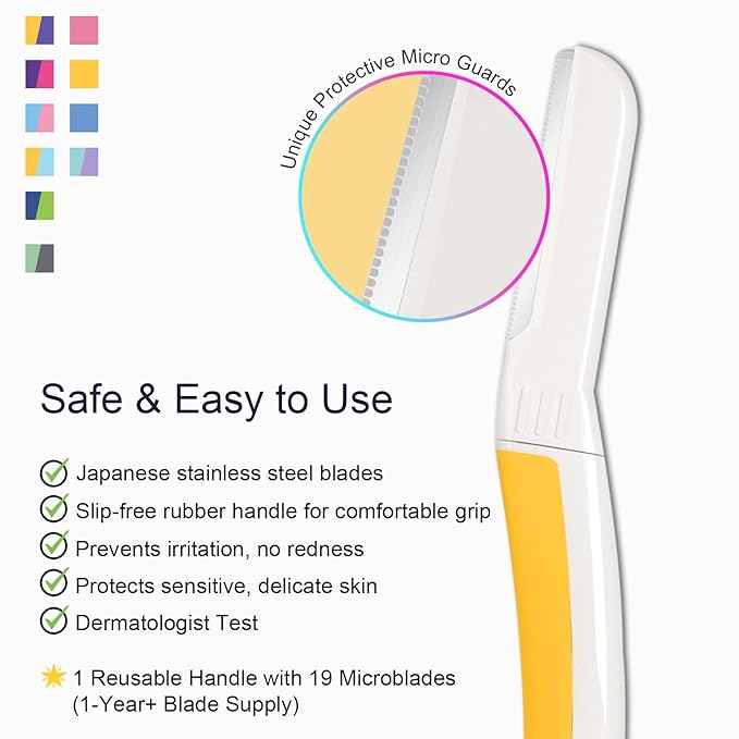 Dermaplane Razor - Facial Razor for Women - Dermaplaning Tool, with 19 Microblades for Face, Peach Fuzz Remover, Remove Facial Hair for Smoother Skin and Perfectly Shape Brows, Solar Veil