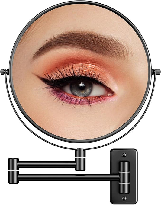 Benbilry 9" Large Size Wall Mounted Makeup Mirror, 1X/10X Magnifying Double Sided Shaving Mirror for Bathroom, 360° Swivel Extendable Arm, Black