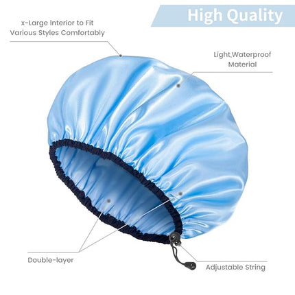 Auban Shower Cap for Women, Adjustable Reusable, Extra Large, Double-Layer Waterproof Bathing cap, Waterproof Exterior, EVA Lining, Hair Cap for All Hair Lengths, 3 Colors