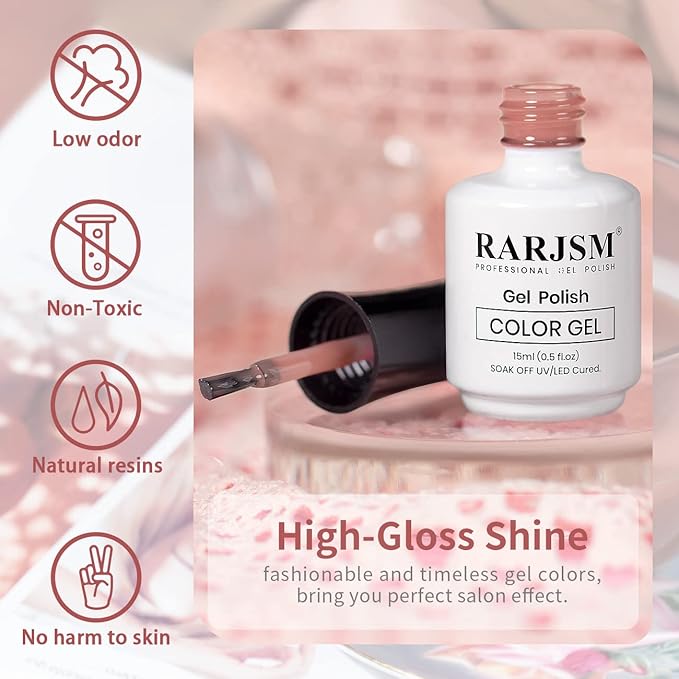 RARJSM Milky Rose Purple Gel Nail Polish LED UV Gel Soak Off Clear Nude Mauve Pink French Manicure Jelly Nail GelPolish Varnish Curing Requires 1pcs 15ml for Home Salon Nail Art DIY