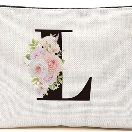 Personalized Makeup Bag, Initial Letter L Makeup Bag for Women Rose Monogram Cosmetic Bags Toiletry Pouch, Monogrammed Gifts for Women Mom Grandma Sister Friends Thanksgiving Christmas Birthday Gift