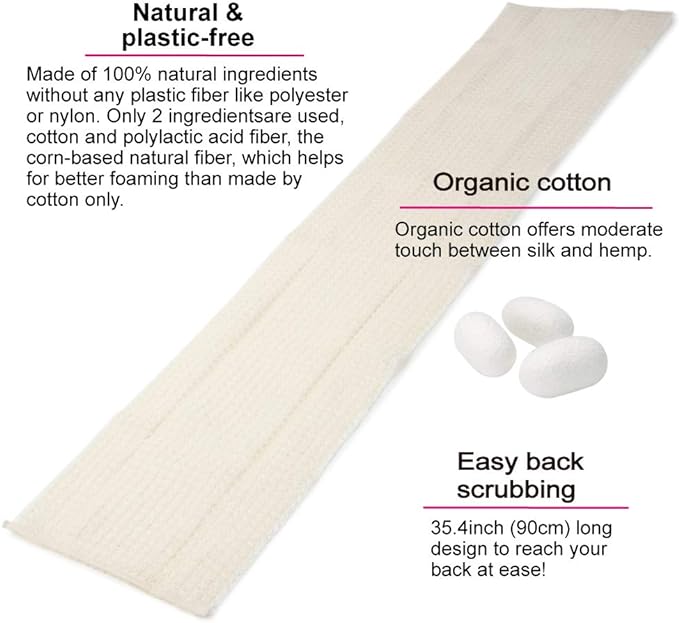 Exfoliating Washcloth [Made in Japan] Shower Back Scrubber, Natural Loofah