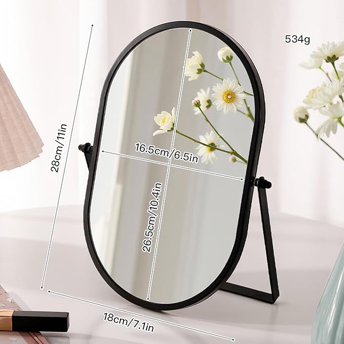 Metal Stand Adjustable Makeup Vanity Mirror Portable Black Desktop Mirror with 180° Rotation Desk Mirrors for Dressing Room,Bedroom, Bathroom,Tabletop