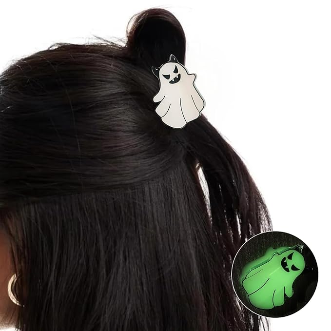 2Pcs Halloween Ghost Hair Claw Clips Glow in the Dark Hair Clips Halloween Hair Decoration Non-Slip Hair Claw luminous Claw Clip Cute Funny Ghost Hair Accessories for Women's Thin or Thick Hairs