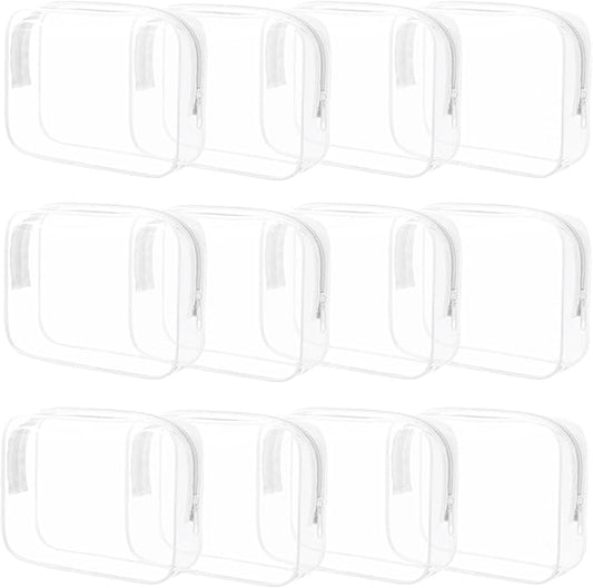 12 Pieces Clear Makeup Bags Bulk, TSA Approved Toiletry Bag for Travel, PVC Waterproof Cosmetic Bag with Zipper, Transparent Pouches Organizer Storage for Men and Women (White, Large)