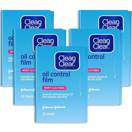 Clean & Clear Oil Control Film, 5 Pack of 60 Sheets (300 Sheets Total)