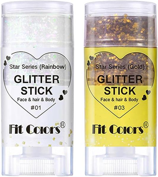 2 Pcs Silver Body Glitter Stick, Mermaid Glitter Gel Long Lasting Shimmer Hair Eyeshadow Face Body Glitter Concerts Music Festivals Halloween Party Looks Sparkle Makeup for Women and Kids (#1)