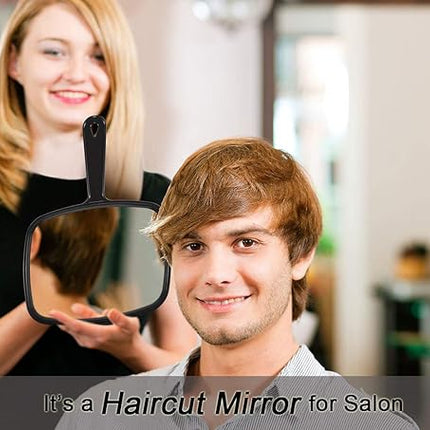 PROTECLE Hand Mirror, 10.3" L x 7.4" W Salon Barber Hairdressing Handheld Mirror with Handle, Square Black