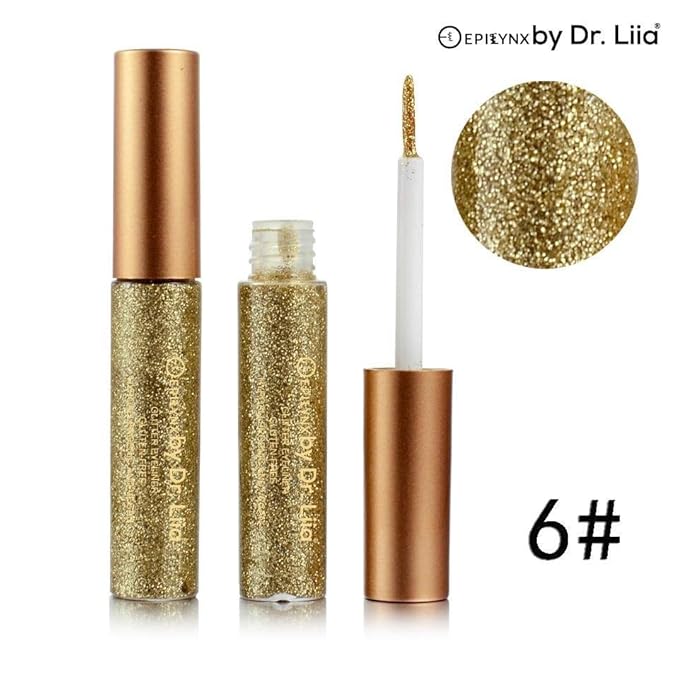 by Dr. Liia Hypoallergenic Eyeliner, Glitter Liquid Eyeliner I Gluten Free and Vegan for Sensitive Skin (6: Gold Brown)