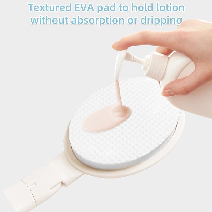 Loofah Sponge with Handle,Back Scrubber Brush for Shower, Lotion Applicator for Back,3 in 1 Shower Kit (White loofah)