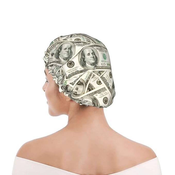 100 Dollar Money Shower Cap For Women Reusable Waterproof Double Layers Bath Cap Hair Protection Elastic Ladies Spa Salon Shower Hat