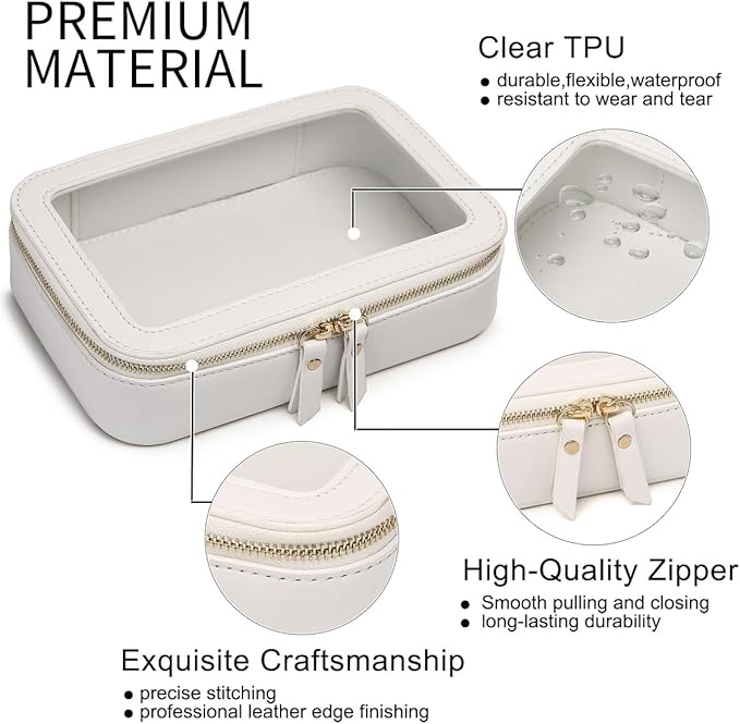 Pinkmik Clear Makeup Bag Transparent Travel Case for Cosmetics and Toiletries Women's Clear Car Bag with Zipper (White, Small)