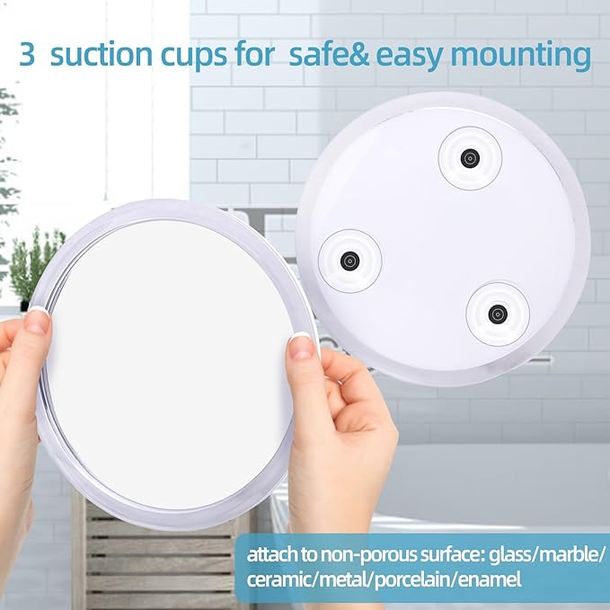 Fogless Shower Mirror for Shaving and Makeup with 3 Removable Powerful Suction Cups, Shatterproof Anti Fog Mirror for Shower and Bathroom, Glassless Safety Kids Mirror