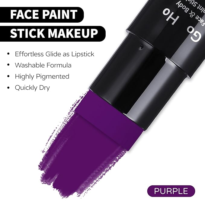 Go Ho Dark Purple Face Body Paint Stick,Easily Washable Formula Purple Face Paint Stick,Non-toxic Cream Purple Body Paint for Adults Children Halloween Mermaid Ursula Costume Cosplay SFX Makeup