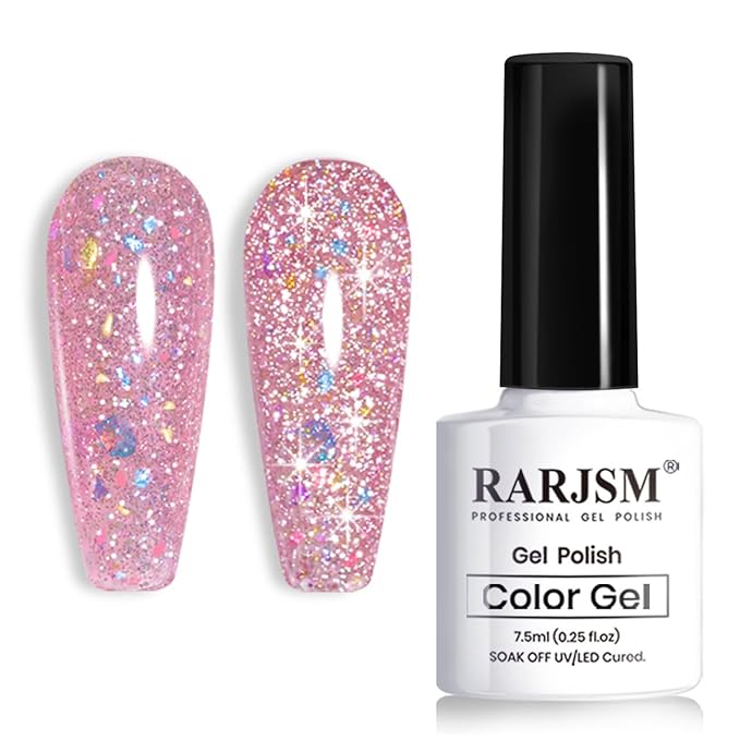 RARJSM Reflective Glitter Gel Polish Purple Pink Sparkle Diamond Gel Polish Sparkling Glitter Iridescent Shimmer Polish Holographic Gelpolish Soak off Nail Art Manicure for Salon DIY at Home