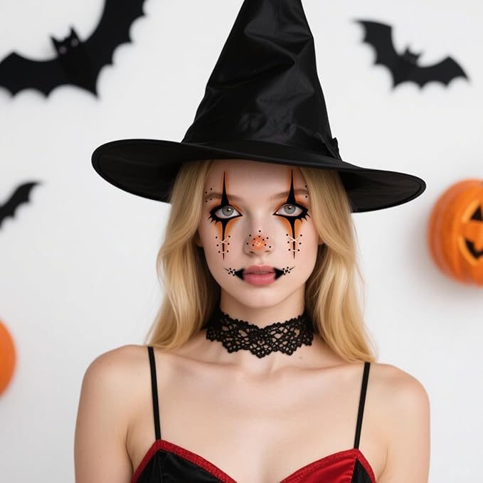 Halloween Face Tattoos, Spooky Halloween Face Tattoos Stickers, Face Temporary Tattoos with Stitched Lips & Nose,Face Makeup Tattoo Stickers for Adults, Kids, Cosplay, Parties 8Pcs