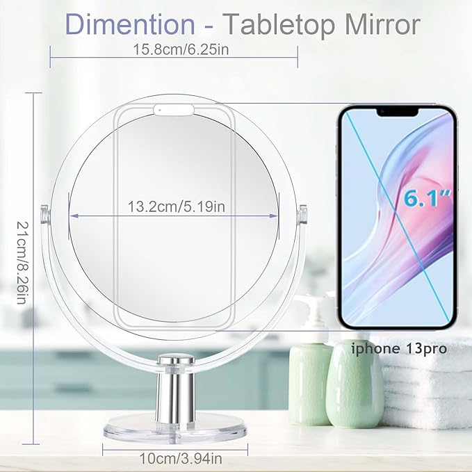 Vanity Makeup Mirror with Stand, 1X/15X Magnification Double Sided 360 Degree Swivel, Portable Table Desk Counter top Magnifying Mirror, Tabletop Bathroom Shaving Mirror, 6.25 Inch