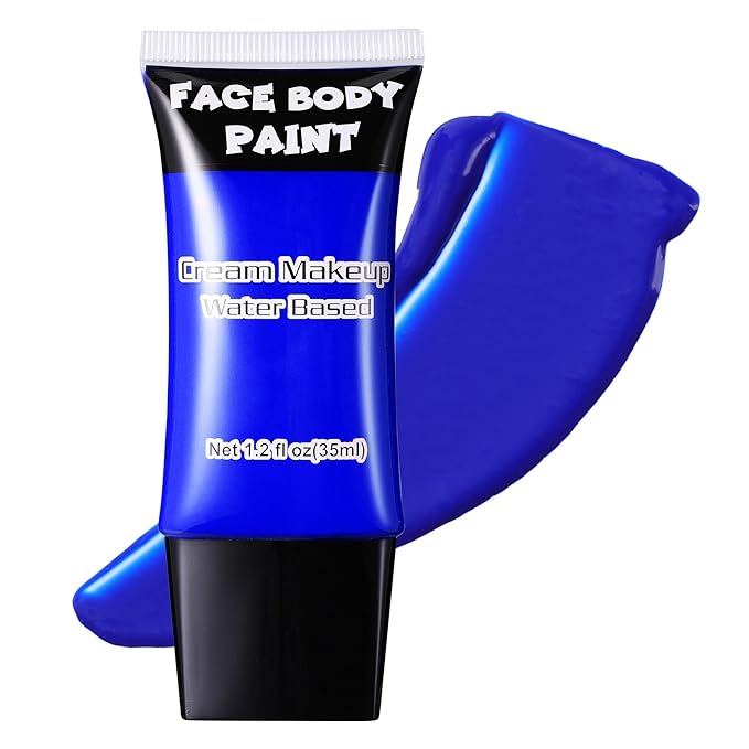 Dark Blue Face Paint, Water Based Full Body Paint Halloween Makeup,Cream Face Paint & Body Paint For Adults Smurf Mystique Cosplay Avatar Halloween Makeup 1.2 fl oz (35ml)