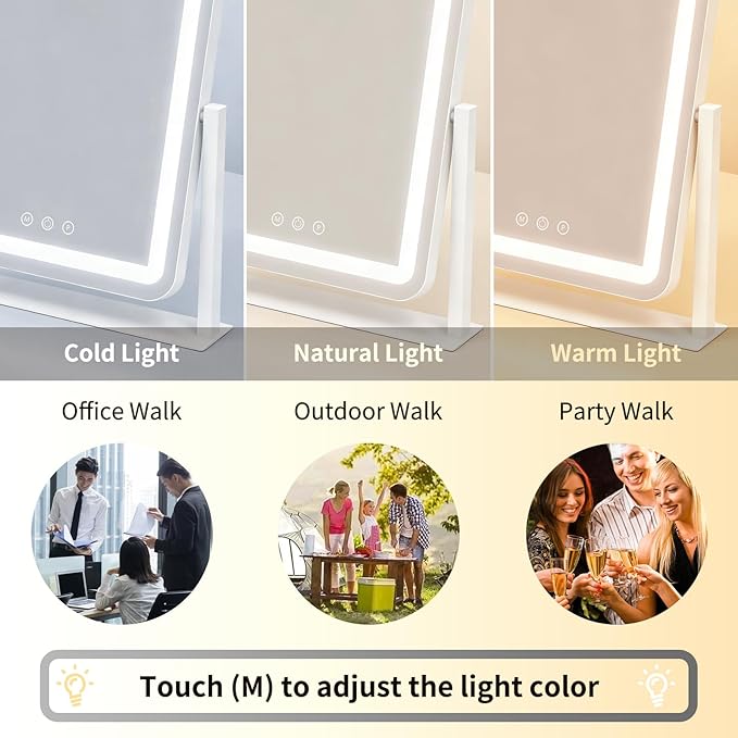 Vanity Mirror with Lights 11x15 Inch, Smart Touch Control, 3 Color Lighting Modes, Table Top Mirror with Stand for Bedroom
