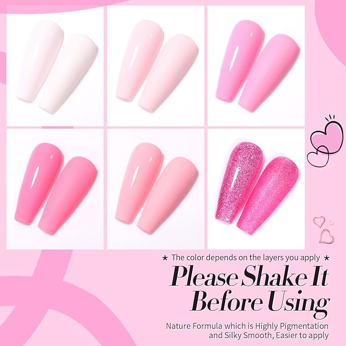 Born Pretty Pink Gel Nail Polish Set 6 Colors Sweet Lovely Nude Pink White Colors Nail Art DIY Manicure Salon Home 7ML