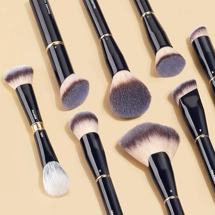 MAANGE Makeup Brushes 16Pcs Professional Foundation Powder Blush Contour Eyeshadows Double-End Makeup Brushes Set with Bag and Gift Box-Black