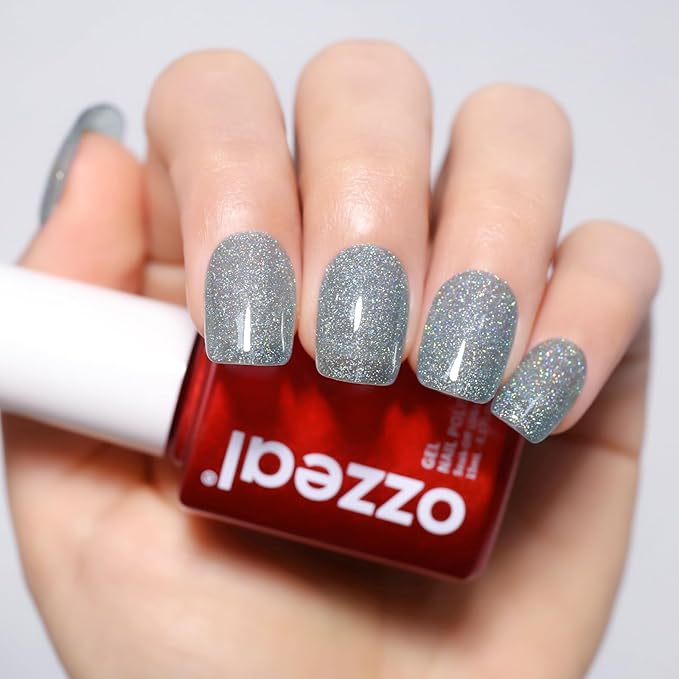 Glitter Gel Polish, Grey Iridescent Sparkle Shimmer for Summer Rainbow Manicure - Soak off LED UV Gel for Nail Art DIY - 15ML