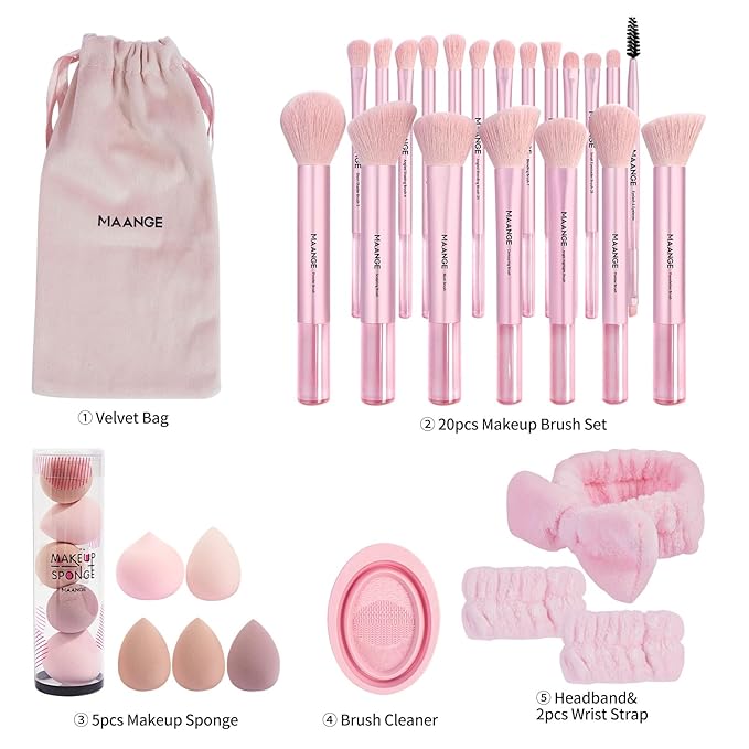MAANGE Makeup Brushes 30 Pcs Makeup Kit, Multi-functional Makeup Tool Set with 20 Pcs Makeup Brush Foundation Brush Make up Brushes Set with Bag,Pink