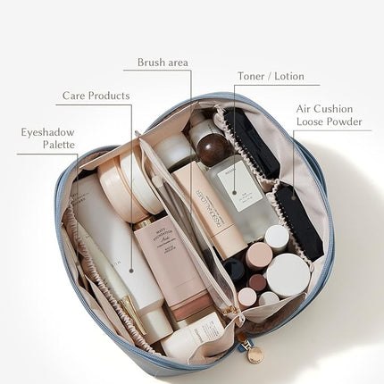 EACHY Travel Makeup Bag,Large Capacity Cosmetic Bags for Women,Waterproof Portable Pouch Open Flat Toiletry Bag Pattern Makeup Bag