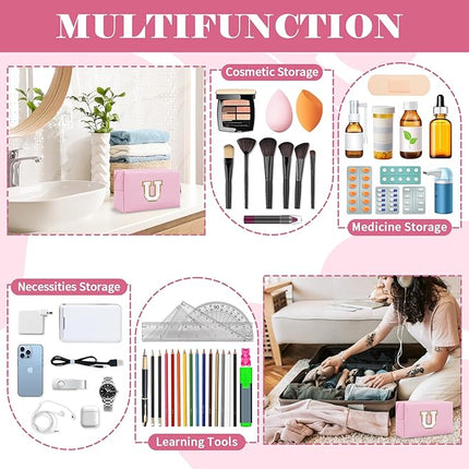 Personalized Initial A-Z Preppy Patch Makeup Bag,Small PU Chenille Letter Cosmetic Bag with Zipper for Teen Girls,Pink Cute Toiletry Organizer Bag,Monogram Makeup Case Gift for Women Girls,Letter U