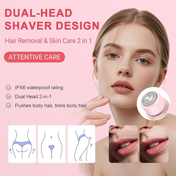 Bikini Trimmer for Women, Cordless& Painless& Waterproof Dual Head Shaver for Women Private Area& Face& Body, 2-in-1 Electric Razors, Bikini Shaver, Hair Trimmer with LCD, Travel Grooming Kit
