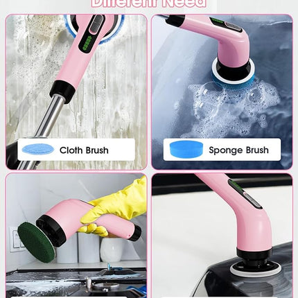 Electric Spin Scrubber for Cleaning Bathroom: Cordless Power Shower Scrubber - Electric Cleaning Brush for Tile Tub - Pink